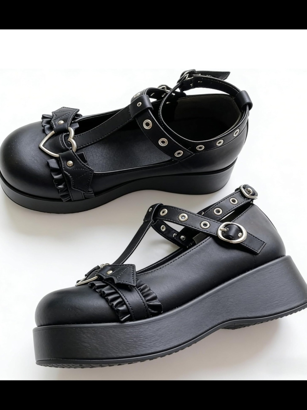 Black Platform Mary Jane Shoes with Grommet Ankle Strap